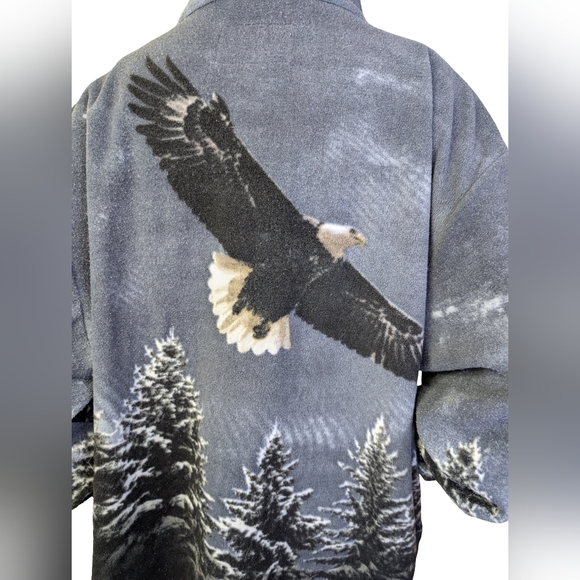Vintage Bald Eagle Scenic Fleece Zip Jacket XXL Oversized Forest Cabin Cozy - Picture 6 of 7